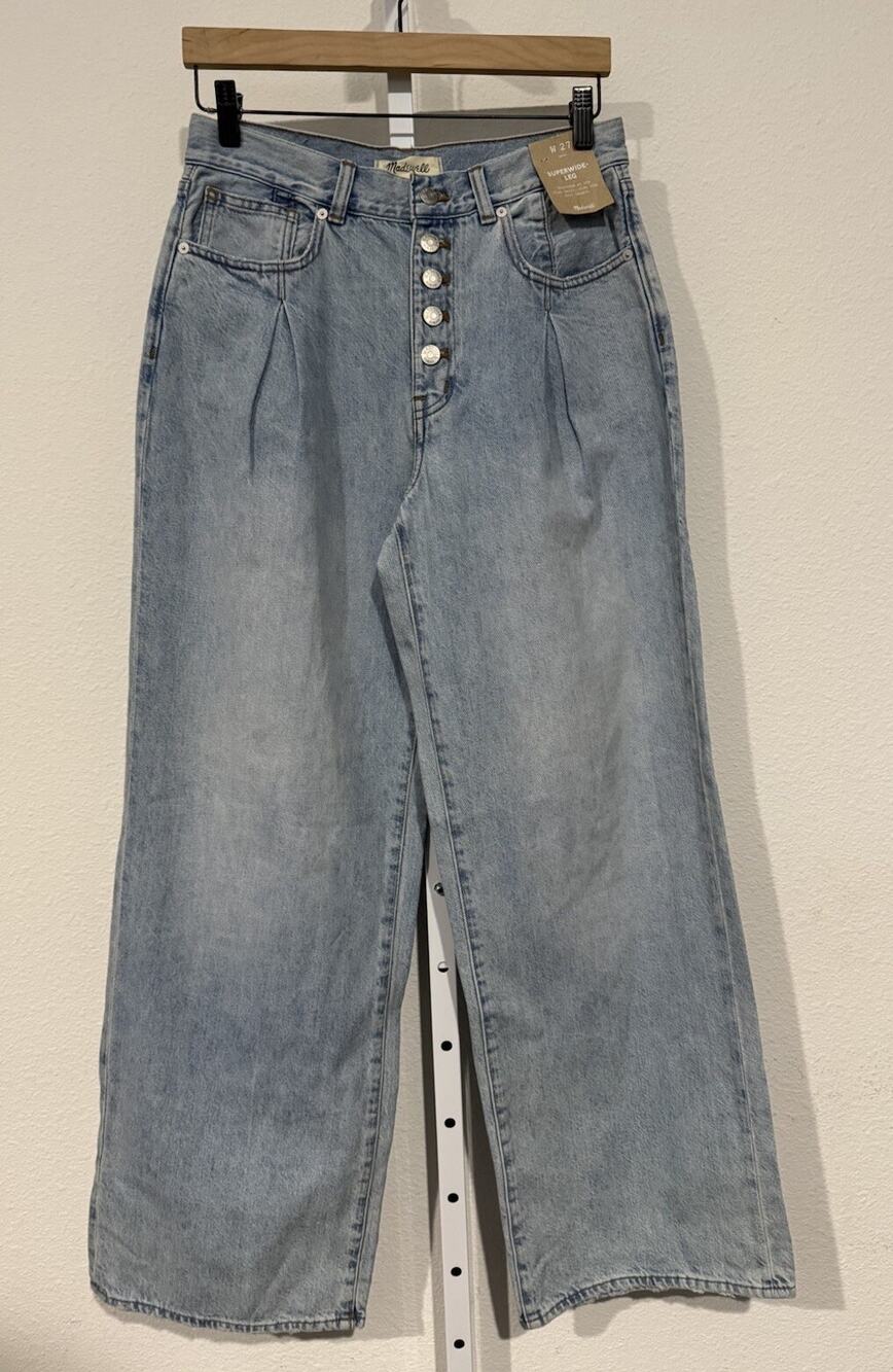 Madewell Superwide Leg Jeans Cather Wash Button Front Blue High Rise US 27 NWT